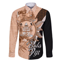 Bula Fiji Vintage Fijian Masi Pattern Family Matching Tank Maxi Dress and Hawaiian Shirt Peach Fuzz Unique LT9 Dad's Shirt - Long Sleeve Peach Fuzz - Polynesian Pride