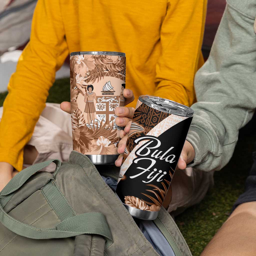 Bula Fiji Vintage Fijian Masi Pattern Tumbler Cup Peach Fuzz Unique