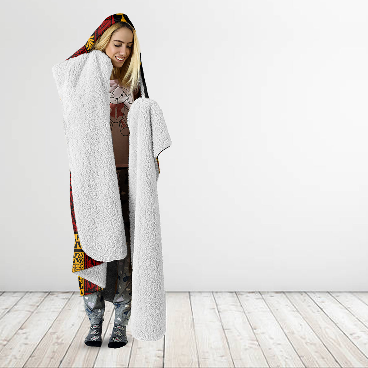Vintage Tonga Malo E Lelei Ngatu Pattern Hooded Blanket LT9 - Polynesian Pride
