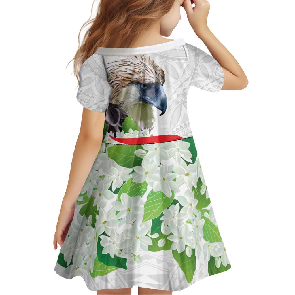 Philippines Eagle and Sampaguita Flowers Family Matching Long Sleeve Bodycon Dress and Hawaiian Shirt Polynesian Pattern