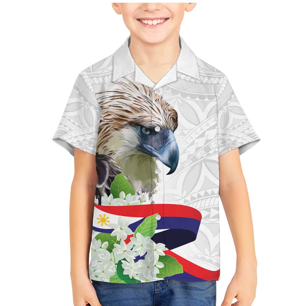Philippines Eagle and Sampaguita Flowers Family Matching Mermaid Dress and Hawaiian Shirt Polynesian Pattern LT9 Son's Shirt White - Polynesian Pride