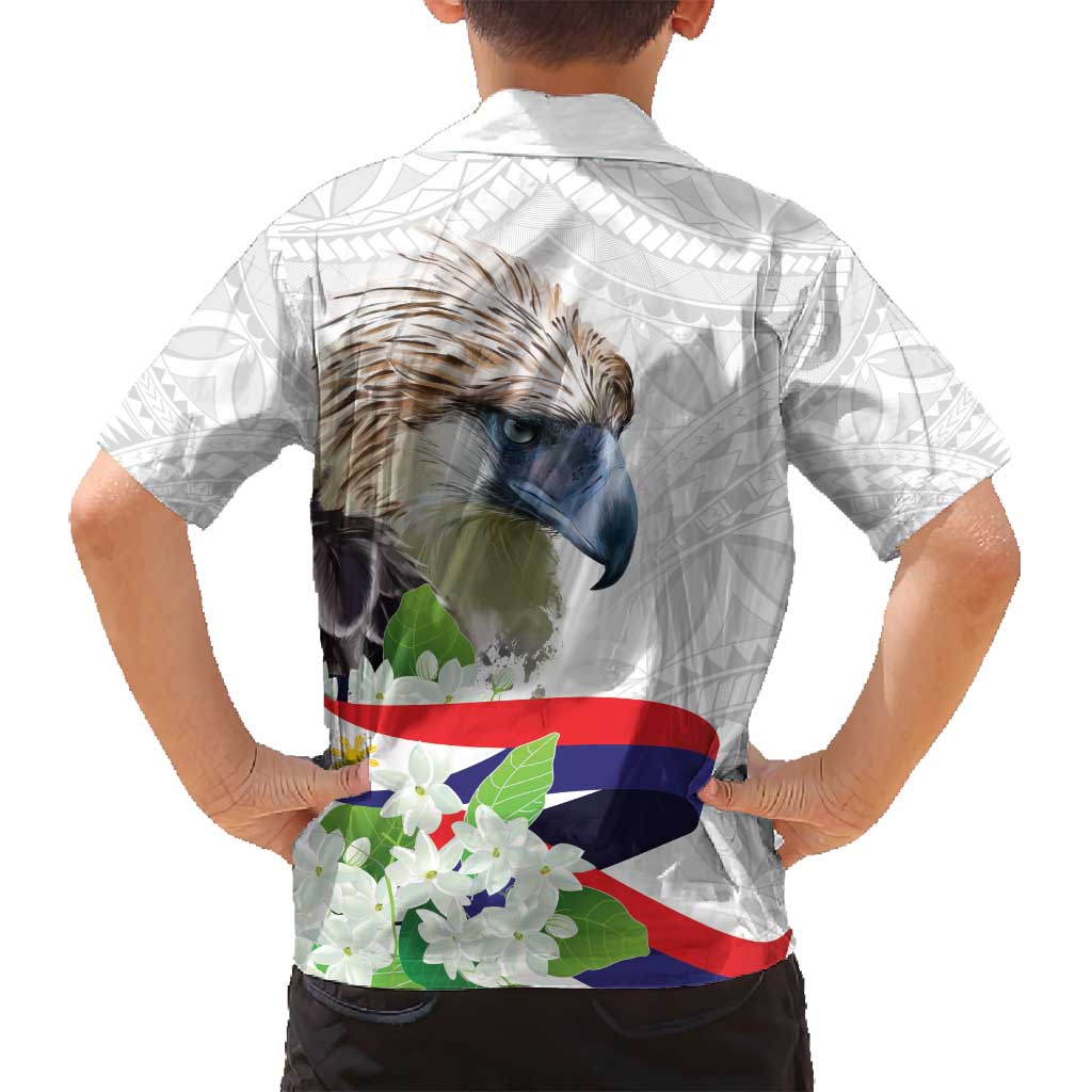 Philippines Eagle and Sampaguita Flowers Family Matching Tank Maxi Dress and Hawaiian Shirt Polynesian Pattern