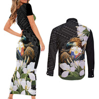 Philippines Eagle with Coat Of Arm Couples Matching Short Sleeve Bodycon Dress and Long Sleeve Button Shirt Simple Sampaguita Jasmine