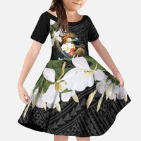 Philippines Eagle with Coat Of Arm Family Matching Mermaid Dress and Hawaiian Shirt Simple Sampaguita Jasmine LT9 Daughter's Dress Black - Polynesian Pride
