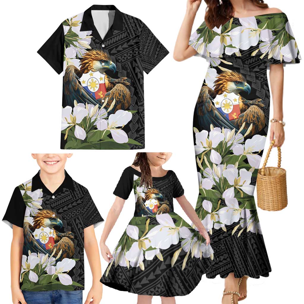 Philippines Eagle with Coat Of Arm Family Matching Mermaid Dress and Hawaiian Shirt Simple Sampaguita Jasmine LT9 - Polynesian Pride