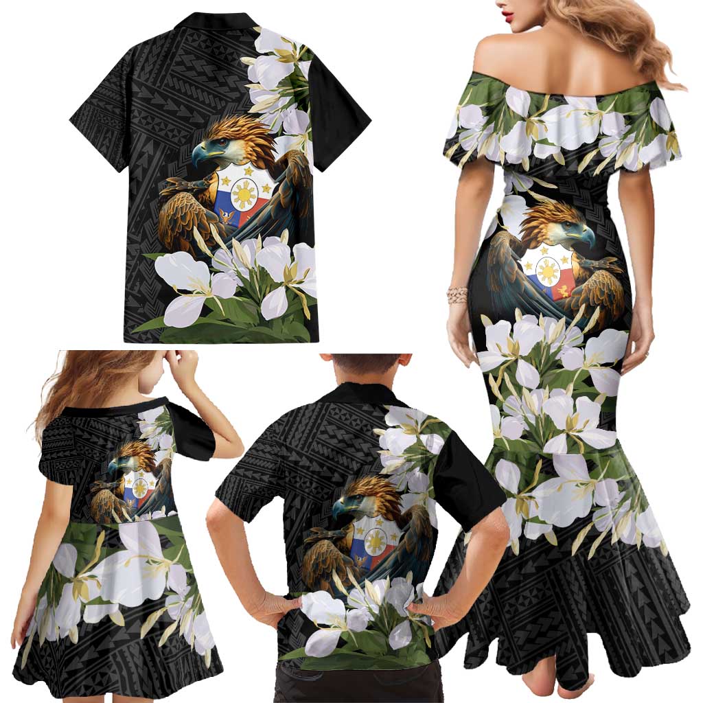 Philippines Eagle with Coat Of Arm Family Matching Mermaid Dress and Hawaiian Shirt Simple Sampaguita Jasmine LT9 - Polynesian Pride