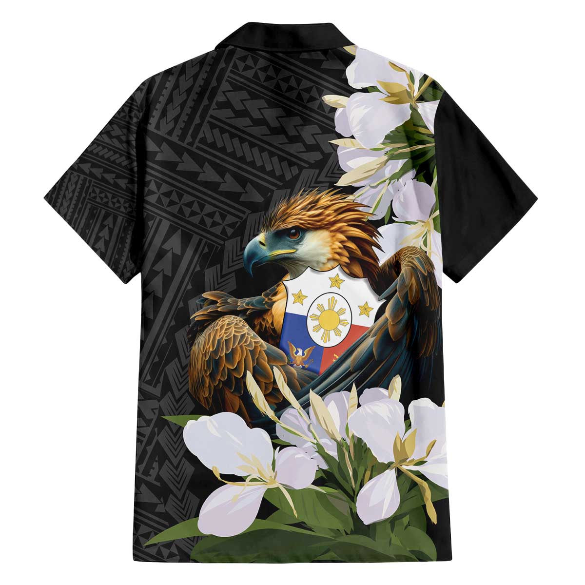 Philippines Eagle with Coat Of Arm Family Matching Off The Shoulder Long Sleeve Dress and Hawaiian Shirt Simple Sampaguita Jasmine LT9 - Polynesian Pride