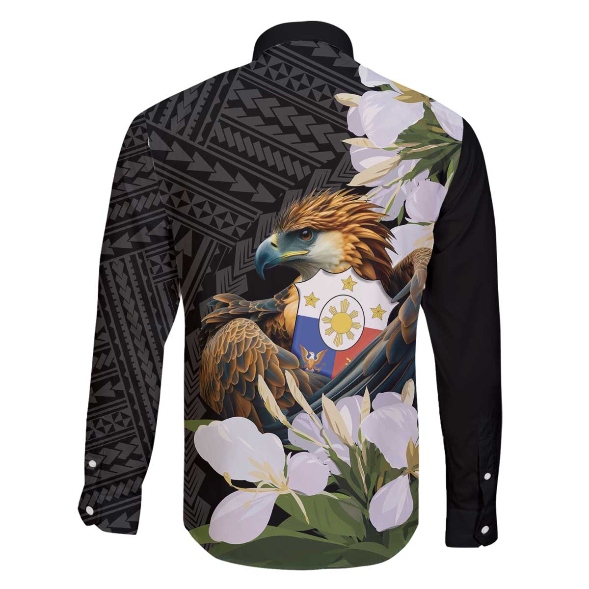 Philippines Eagle with Coat Of Arm Family Matching Off The Shoulder Long Sleeve Dress and Hawaiian Shirt Simple Sampaguita Jasmine LT9 - Polynesian Pride