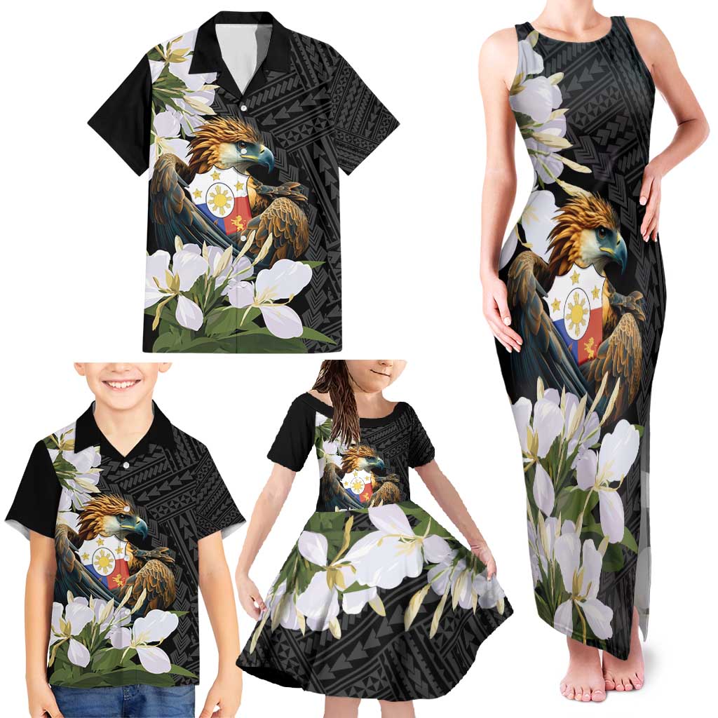 Philippines Eagle with Coat Of Arm Family Matching Tank Maxi Dress and Hawaiian Shirt Simple Sampaguita Jasmine LT9 - Polynesian Pride
