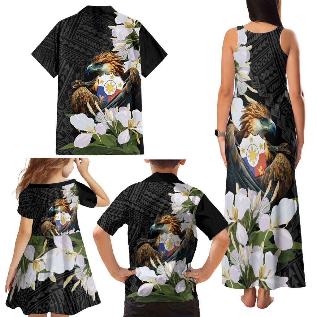Philippines Eagle with Coat Of Arm Family Matching Tank Maxi Dress and Hawaiian Shirt Simple Sampaguita Jasmine LT9 - Polynesian Pride