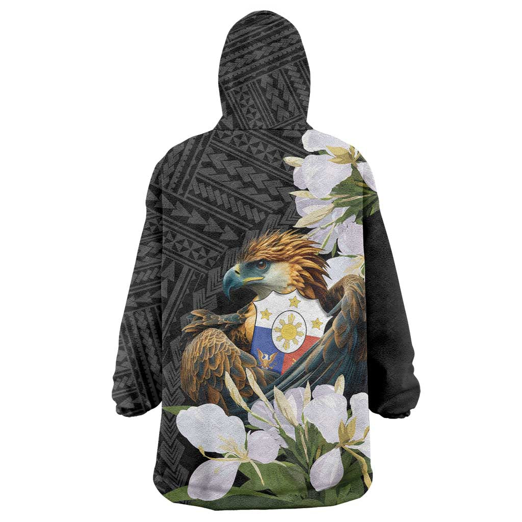 Philippines Eagle with Coat Of Arm Wearable Blanket Hoodie Simple Sampaguita Jasmine LT9 - Polynesian Pride