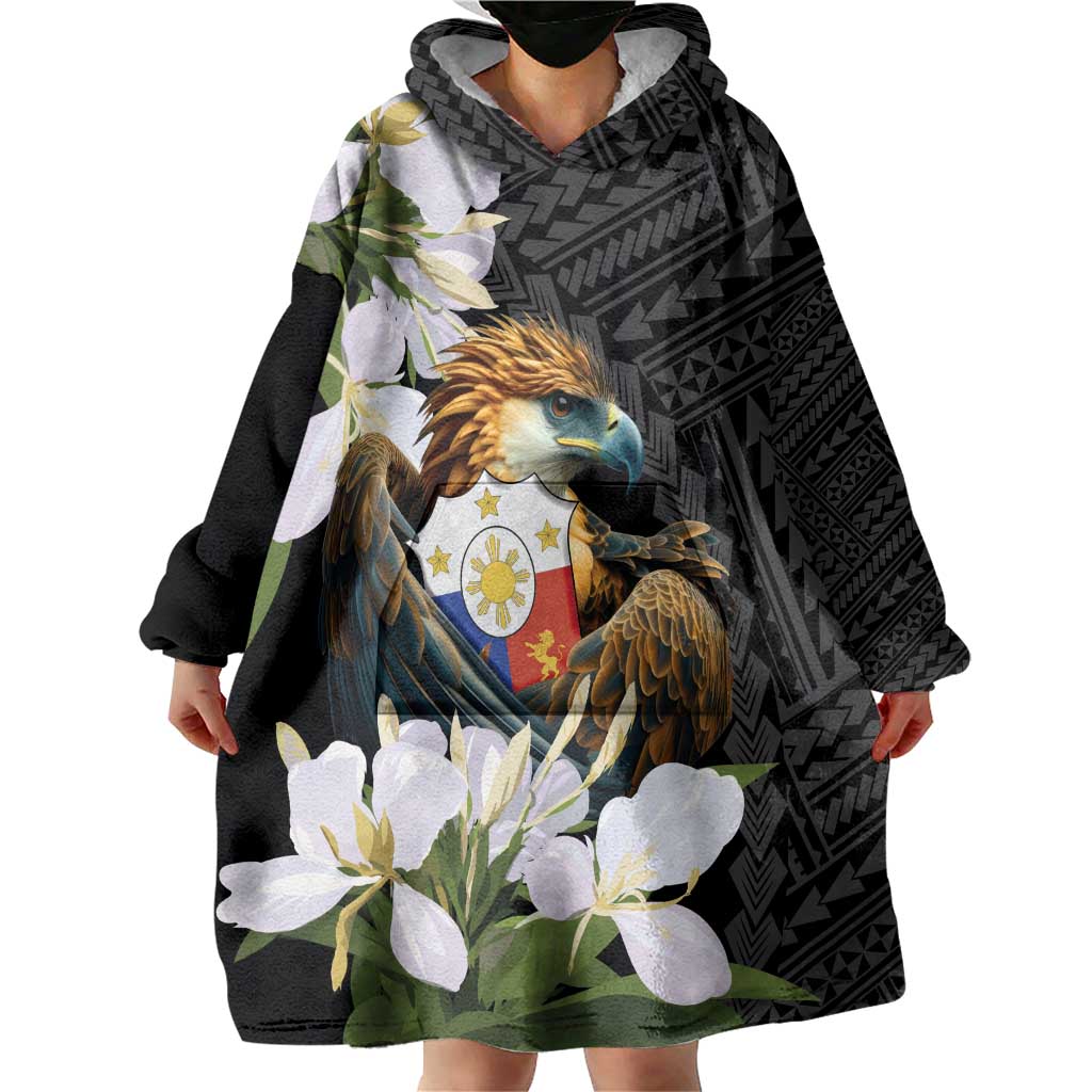 Philippines Eagle with Coat Of Arm Wearable Blanket Hoodie Simple Sampaguita Jasmine LT9 - Polynesian Pride