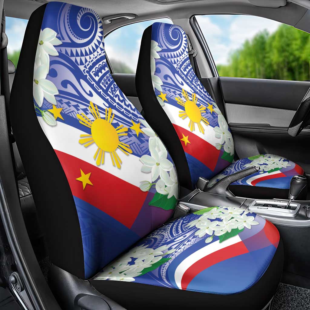 Philippines Flag Car Seat Cover Sampaguita Jasmine with Polynesian Tribal LT9 - Polynesian Pride