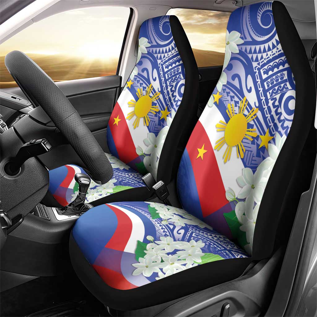 Philippines Flag Car Seat Cover Sampaguita Jasmine with Polynesian Tribal LT9 - Polynesian Pride