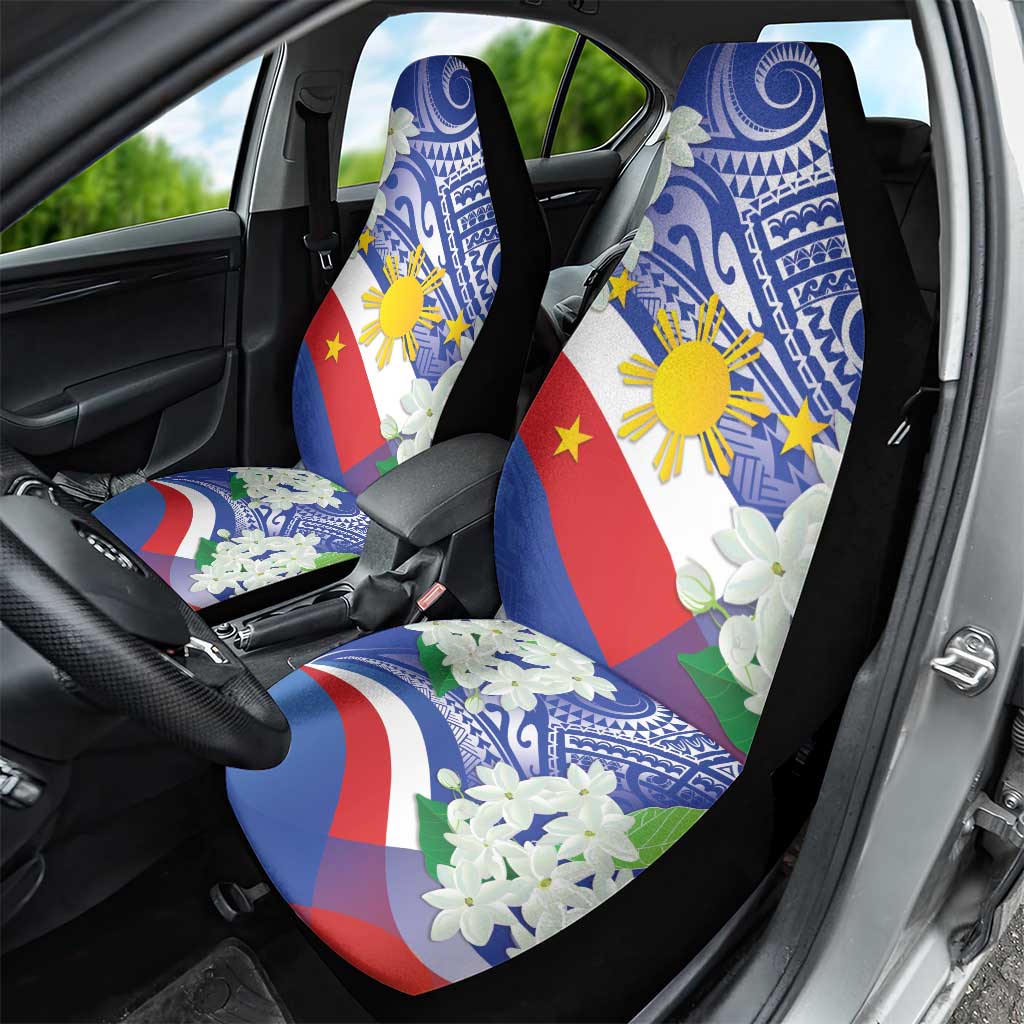 Philippines Flag Car Seat Cover Sampaguita Jasmine with Polynesian Tribal LT9 - Polynesian Pride