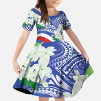 Philippines Flag Family Matching Mermaid Dress and Hawaiian Shirt Sampaguita Jasmine with Polynesian Tribal LT9 Daughter's Dress Blue - Polynesian Pride