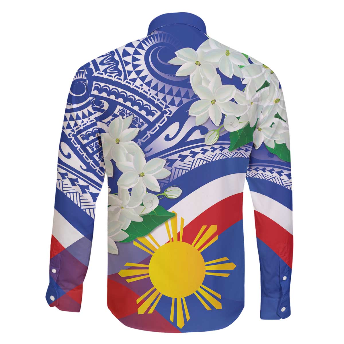 Philippines Flag Family Matching Off The Shoulder Long Sleeve Dress and Hawaiian Shirt Sampaguita Jasmine with Polynesian Tribal LT9 - Polynesian Pride
