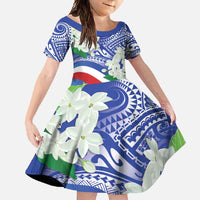 Philippines Flag Family Matching Off Shoulder Maxi Dress and Hawaiian Shirt Sampaguita Jasmine with Polynesian Tribal LT9 Daughter's Dress Blue - Polynesian Pride