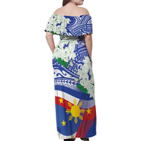 Philippines Flag Family Matching Off Shoulder Maxi Dress and Hawaiian Shirt Sampaguita Jasmine with Polynesian Tribal LT9 - Polynesian Pride