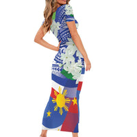 Philippines Flag Family Matching Short Sleeve Bodycon Dress and Hawaiian Shirt Sampaguita Jasmine with Polynesian Tribal LT9 - Polynesian Pride