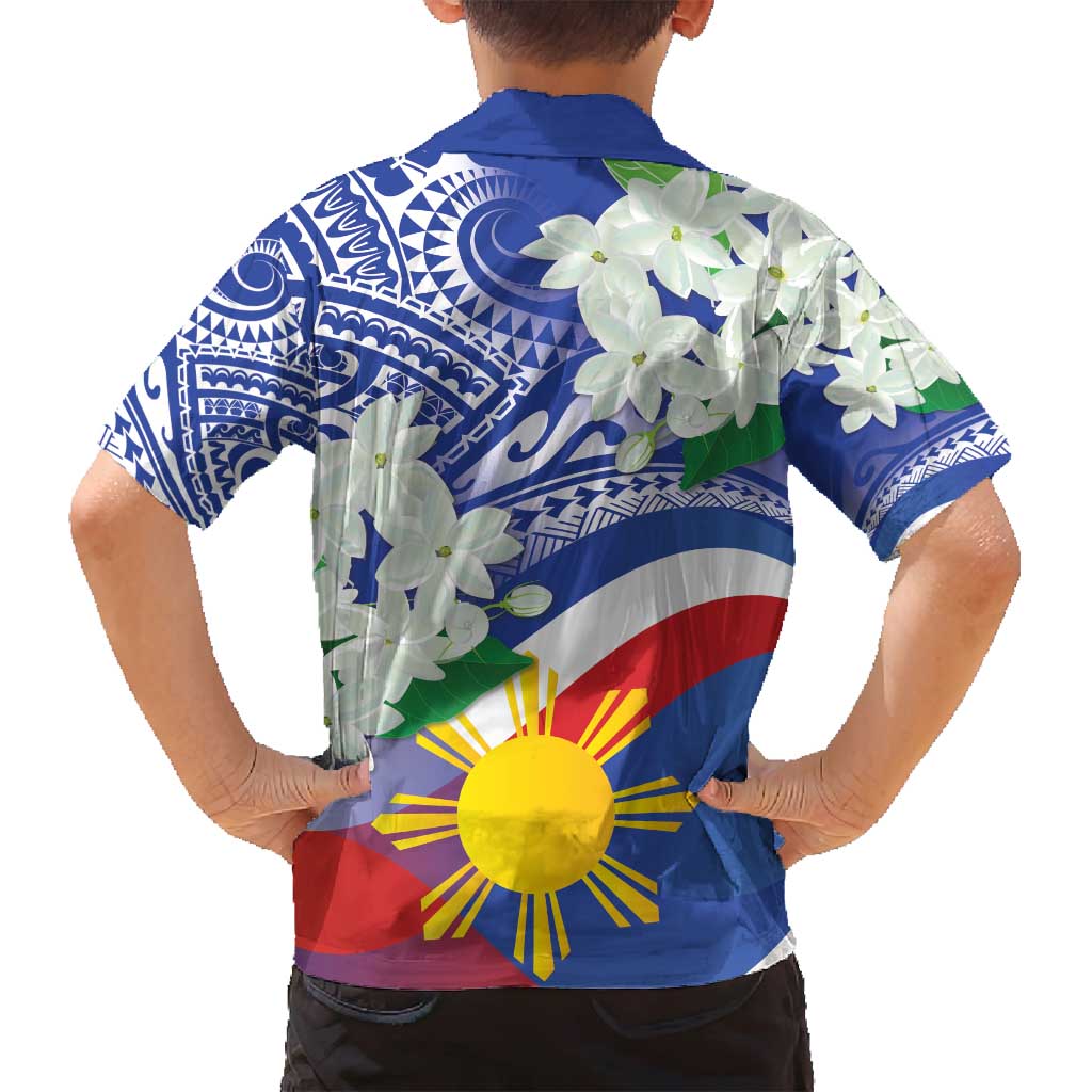 Philippines Flag Family Matching Summer Maxi Dress and Hawaiian Shirt Sampaguita Jasmine with Polynesian Tribal LT9 - Polynesian Pride