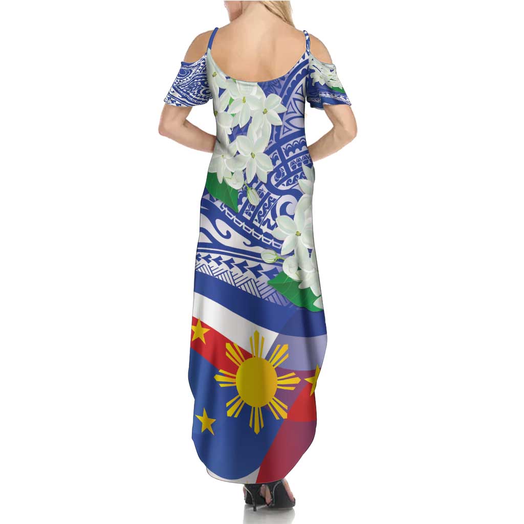 Philippines Flag Family Matching Summer Maxi Dress and Hawaiian Shirt Sampaguita Jasmine with Polynesian Tribal LT9 - Polynesian Pride
