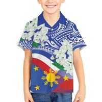 Philippines Flag Family Matching Summer Maxi Dress and Hawaiian Shirt Sampaguita Jasmine with Polynesian Tribal LT9 Son's Shirt Blue - Polynesian Pride