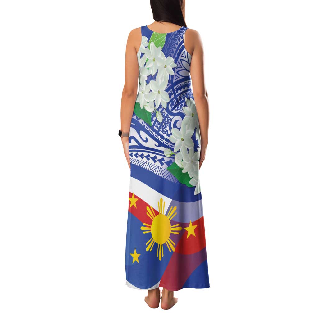 Philippines Flag Family Matching Tank Maxi Dress and Hawaiian Shirt Sampaguita Jasmine with Polynesian Tribal LT9 - Polynesian Pride