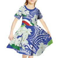 Philippines Flag Kid Short Sleeve Dress Sampaguita Jasmine with Polynesian Tribal