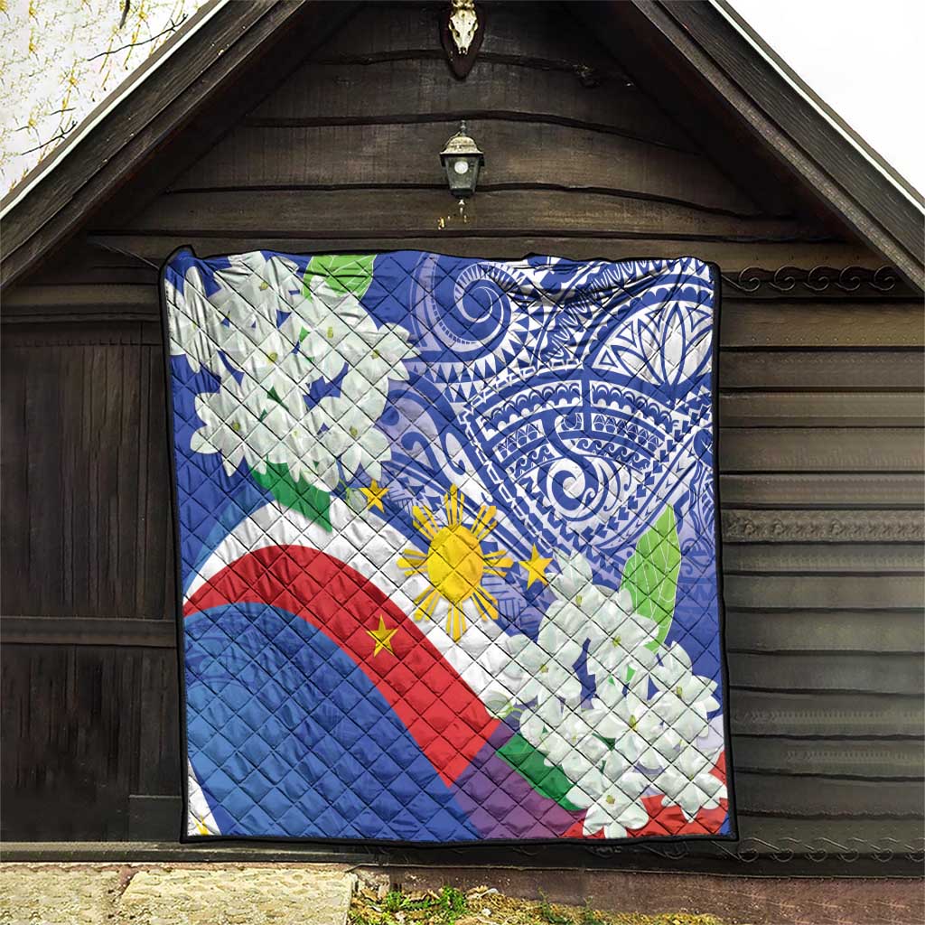 Philippines Flag Quilt Sampaguita Jasmine with Polynesian Tribal