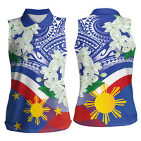 Philippines Flag Women Sleeveless Polo Shirt Sampaguita Jasmine with Polynesian Tribal