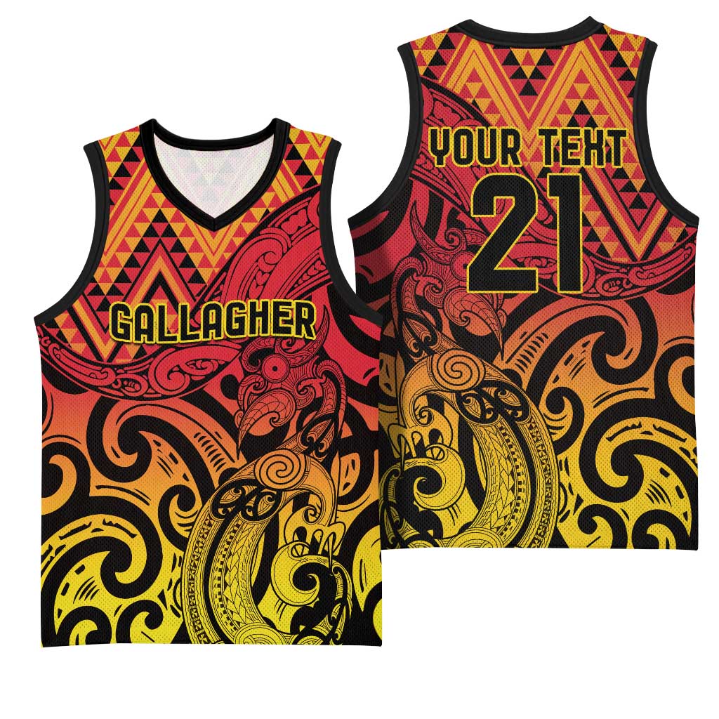 New Zealand Rangatira Custom Basketball Jersey Red and Gold Niho Taniwha Maori Tribal - Polynesian Pride