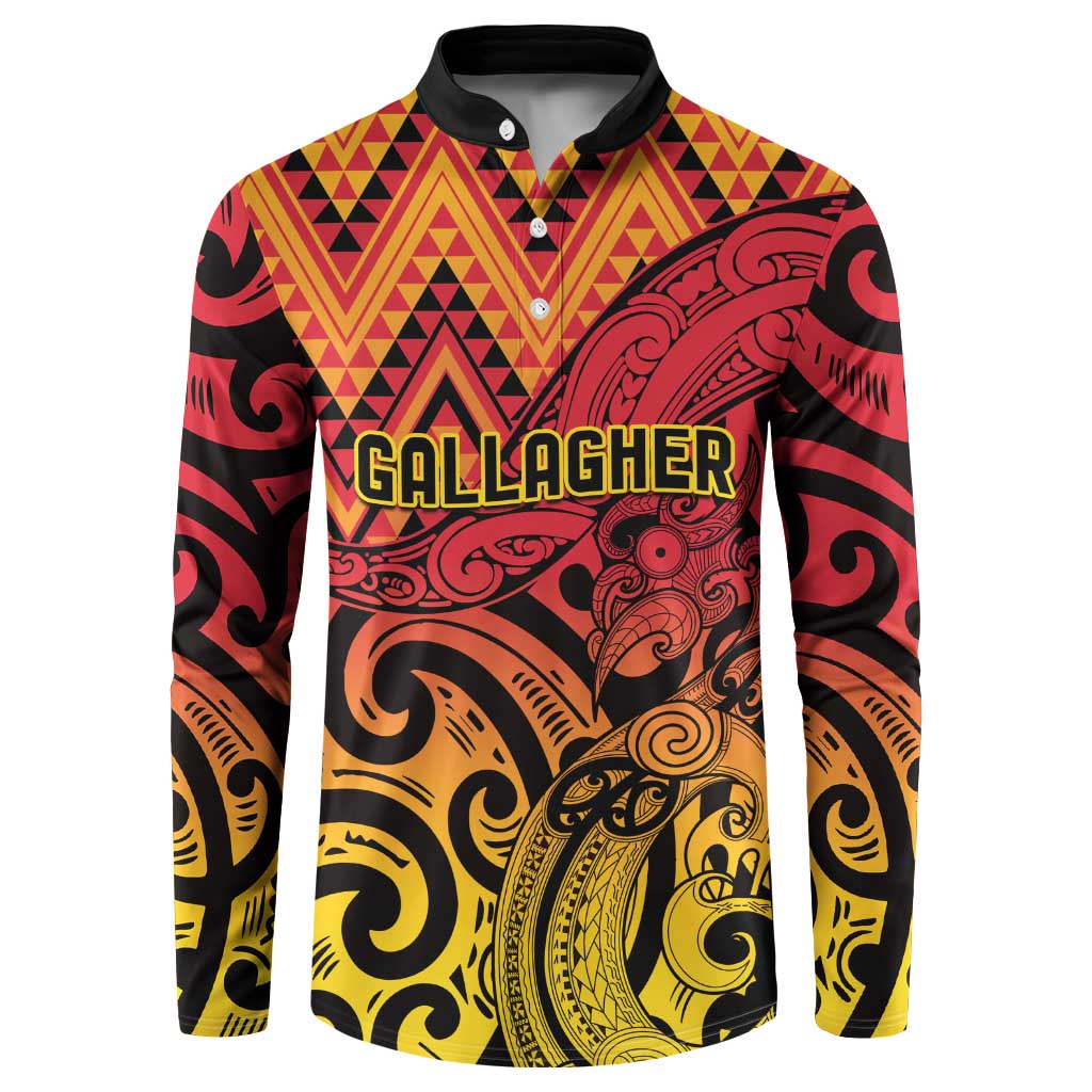 New Zealand Rangatira Custom Button Sweatshirt Red and Gold Niho Taniwha Maori Tribal LT9 Gold - Polynesian Pride