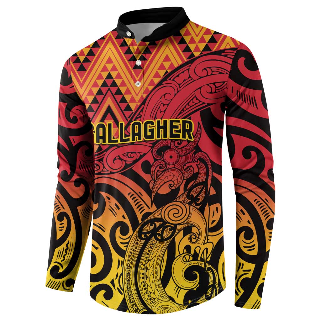 New Zealand Rangatira Custom Button Sweatshirt Red and Gold Niho Taniwha Maori Tribal LT9 - Polynesian Pride