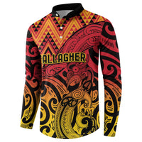 New Zealand Rangatira Custom Button Sweatshirt Red and Gold Niho Taniwha Maori Tribal LT9 - Polynesian Pride