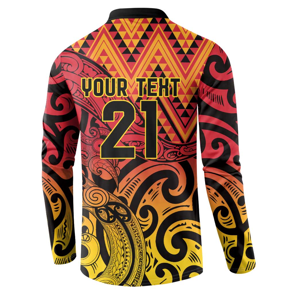 New Zealand Rangatira Custom Button Sweatshirt Red and Gold Niho Taniwha Maori Tribal LT9 - Polynesian Pride
