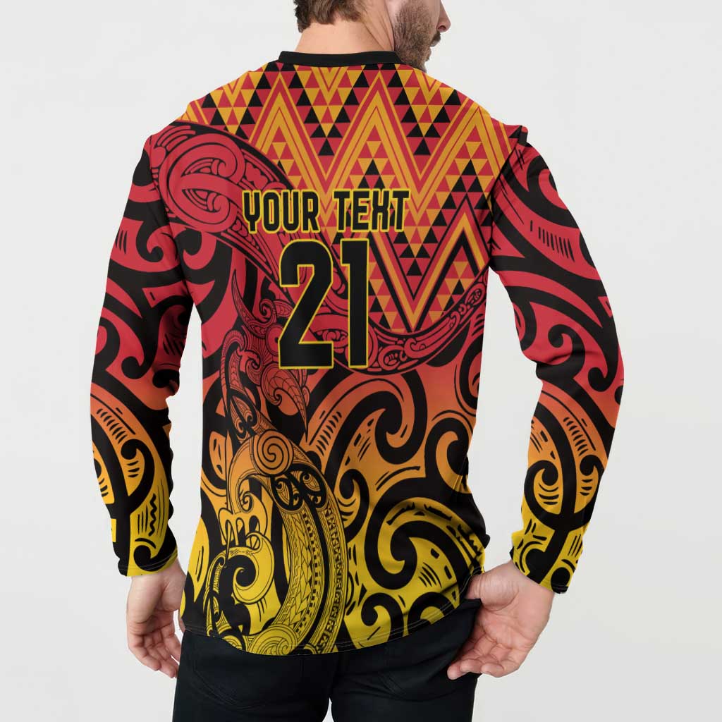 New Zealand Rangatira Custom Button Sweatshirt Red and Gold Niho Taniwha Maori Tribal LT9 - Polynesian Pride