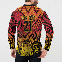 New Zealand Rangatira Custom Button Sweatshirt Red and Gold Niho Taniwha Maori Tribal LT9 - Polynesian Pride