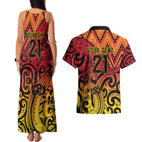 New Zealand Rangatira Custom Couples Matching Tank Maxi Dress and Hawaiian Shirt Red and Gold Niho Taniwha Maori Tribal LT9 - Polynesian Pride