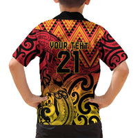 New Zealand Rangatira Custom Family Matching Long Sleeve Bodycon Dress and Hawaiian Shirt Red and Gold Niho Taniwha Maori Tribal LT9 - Polynesian Pride