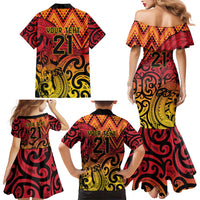 New Zealand Rangatira Custom Family Matching Mermaid Dress and Hawaiian Shirt Red and Gold Niho Taniwha Maori Tribal LT9 - Polynesian Pride