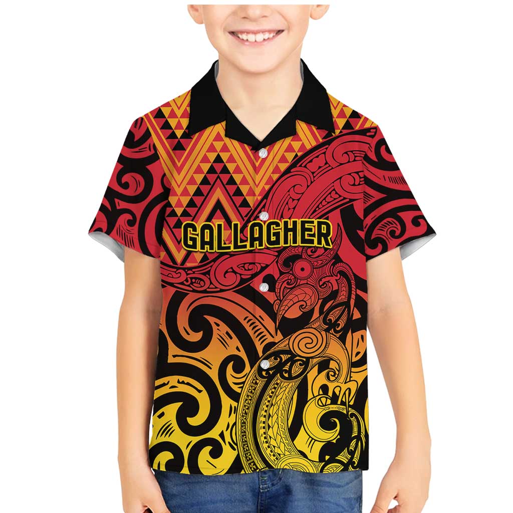 New Zealand Rangatira Custom Family Matching Mermaid Dress and Hawaiian Shirt Red and Gold Niho Taniwha Maori Tribal LT9 Son's Shirt Gold - Polynesian Pride