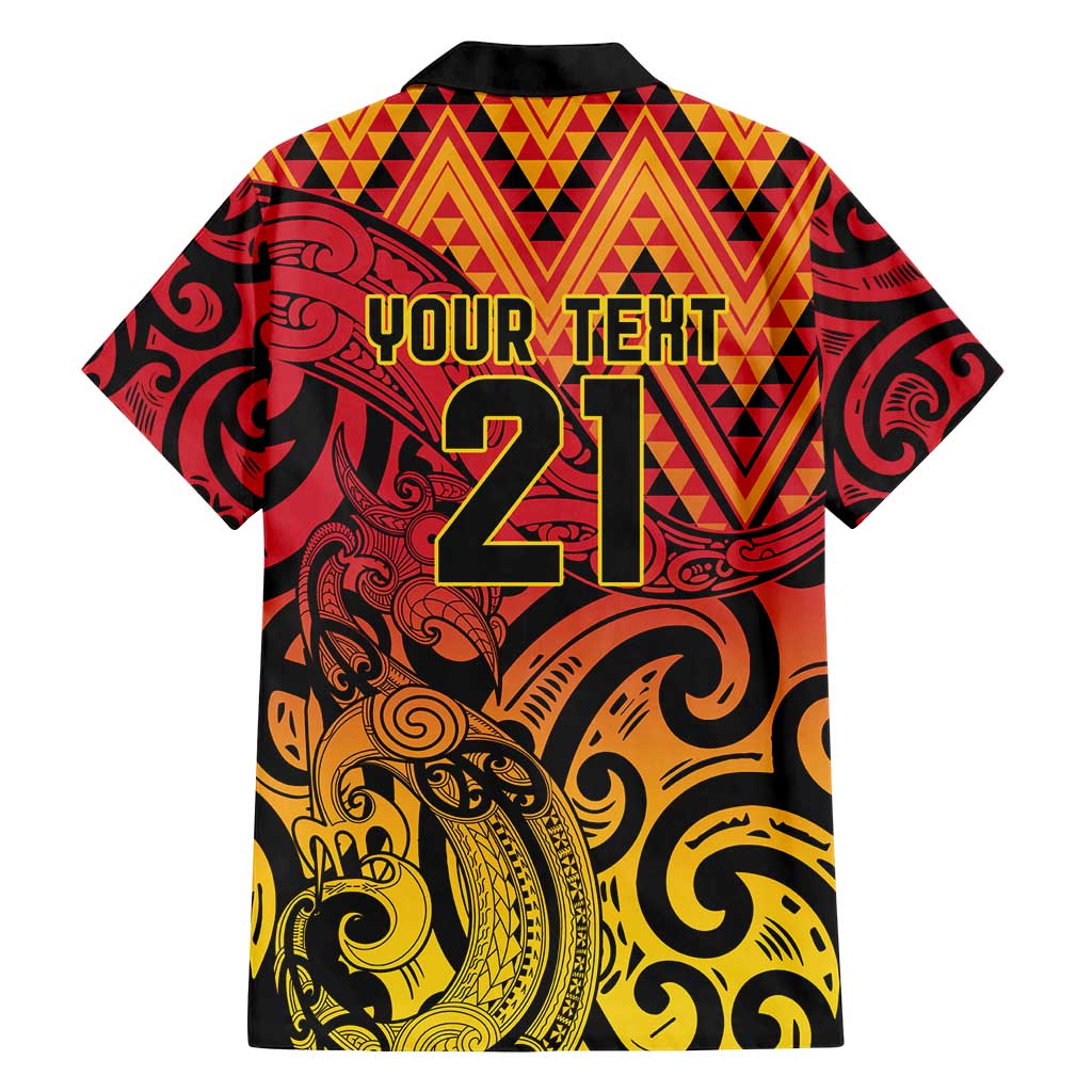 New Zealand Rangatira Custom Family Matching Off Shoulder Short Dress and Hawaiian Shirt Red and Gold Niho Taniwha Maori Tribal LT9 - Polynesian Pride