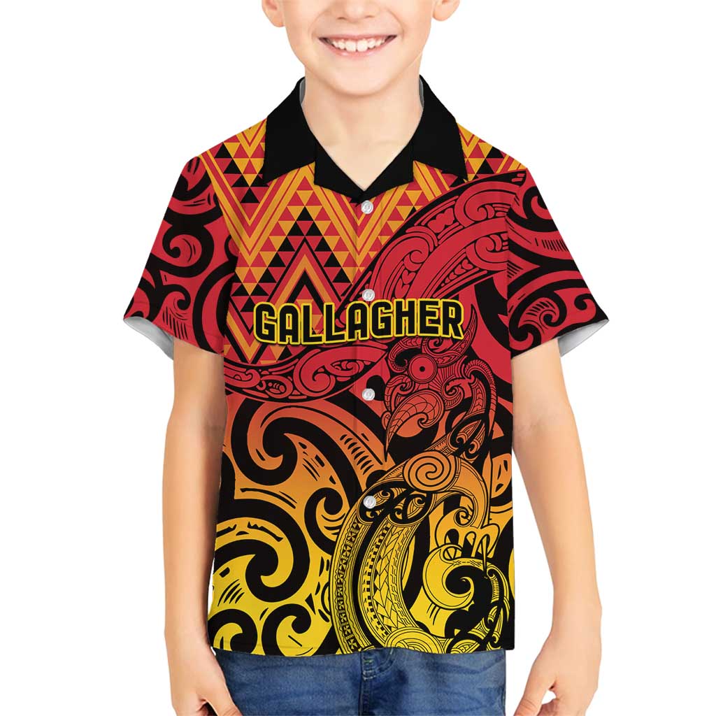 New Zealand Rangatira Custom Family Matching Puletasi and Hawaiian Shirt Red and Gold Niho Taniwha Maori Tribal LT9 Son's Shirt Gold - Polynesian Pride