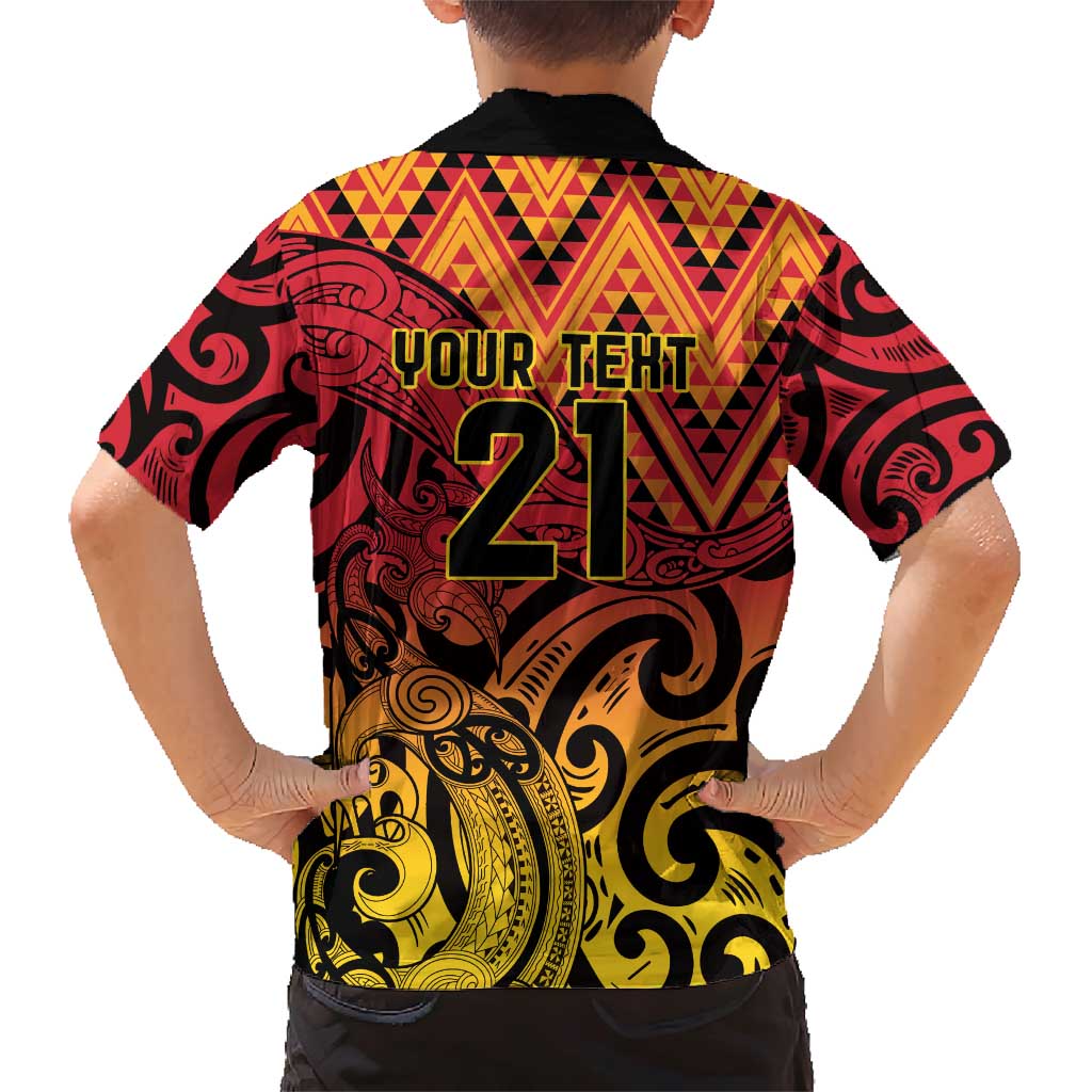 New Zealand Rangatira Custom Family Matching Short Sleeve Bodycon Dress and Hawaiian Shirt Red and Gold Niho Taniwha Maori Tribal LT9 - Polynesian Pride