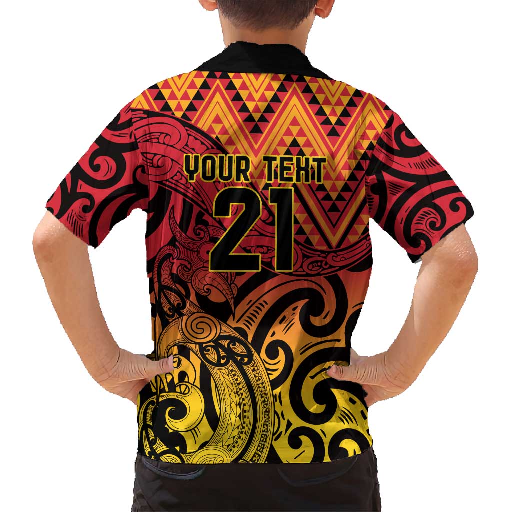 New Zealand Rangatira Custom Family Matching Summer Maxi Dress and Hawaiian Shirt Red and Gold Niho Taniwha Maori Tribal LT9 - Polynesian Pride