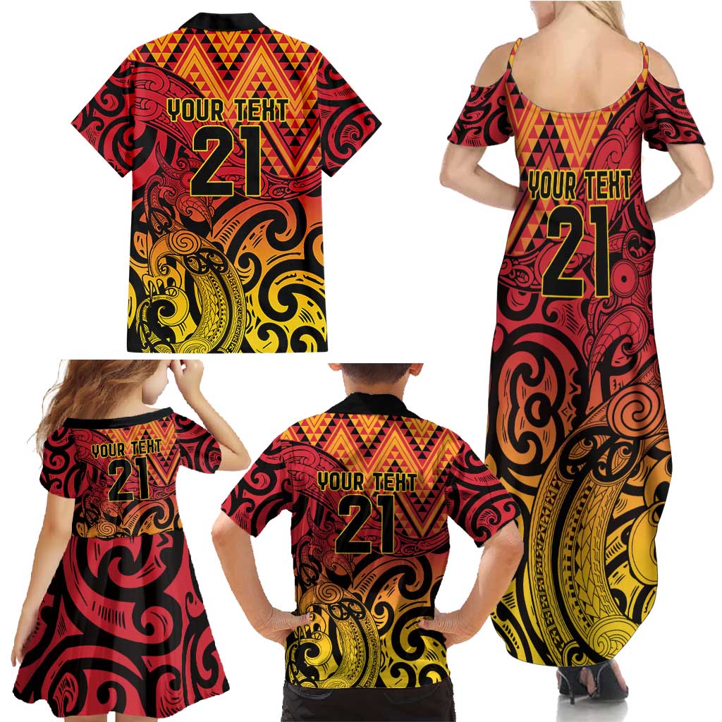 New Zealand Rangatira Custom Family Matching Summer Maxi Dress and Hawaiian Shirt Red and Gold Niho Taniwha Maori Tribal LT9 - Polynesian Pride