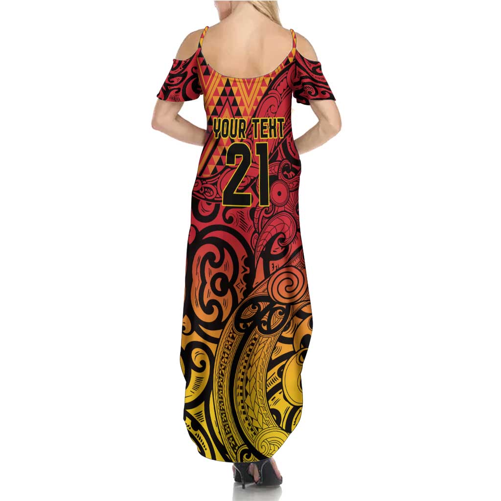 New Zealand Rangatira Custom Family Matching Summer Maxi Dress and Hawaiian Shirt Red and Gold Niho Taniwha Maori Tribal LT9 - Polynesian Pride