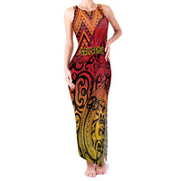 New Zealand Rangatira Custom Family Matching Tank Maxi Dress and Hawaiian Shirt Red and Gold Niho Taniwha Maori Tribal LT9 Mom's Dress Gold - Polynesian Pride