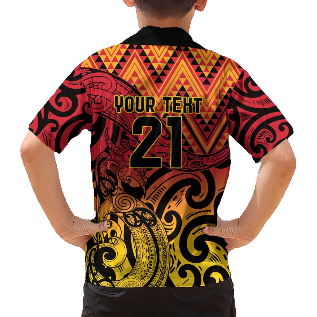 New Zealand Rangatira Custom Hawaiian Shirt Red and Gold Niho Taniwha Maori Tribal